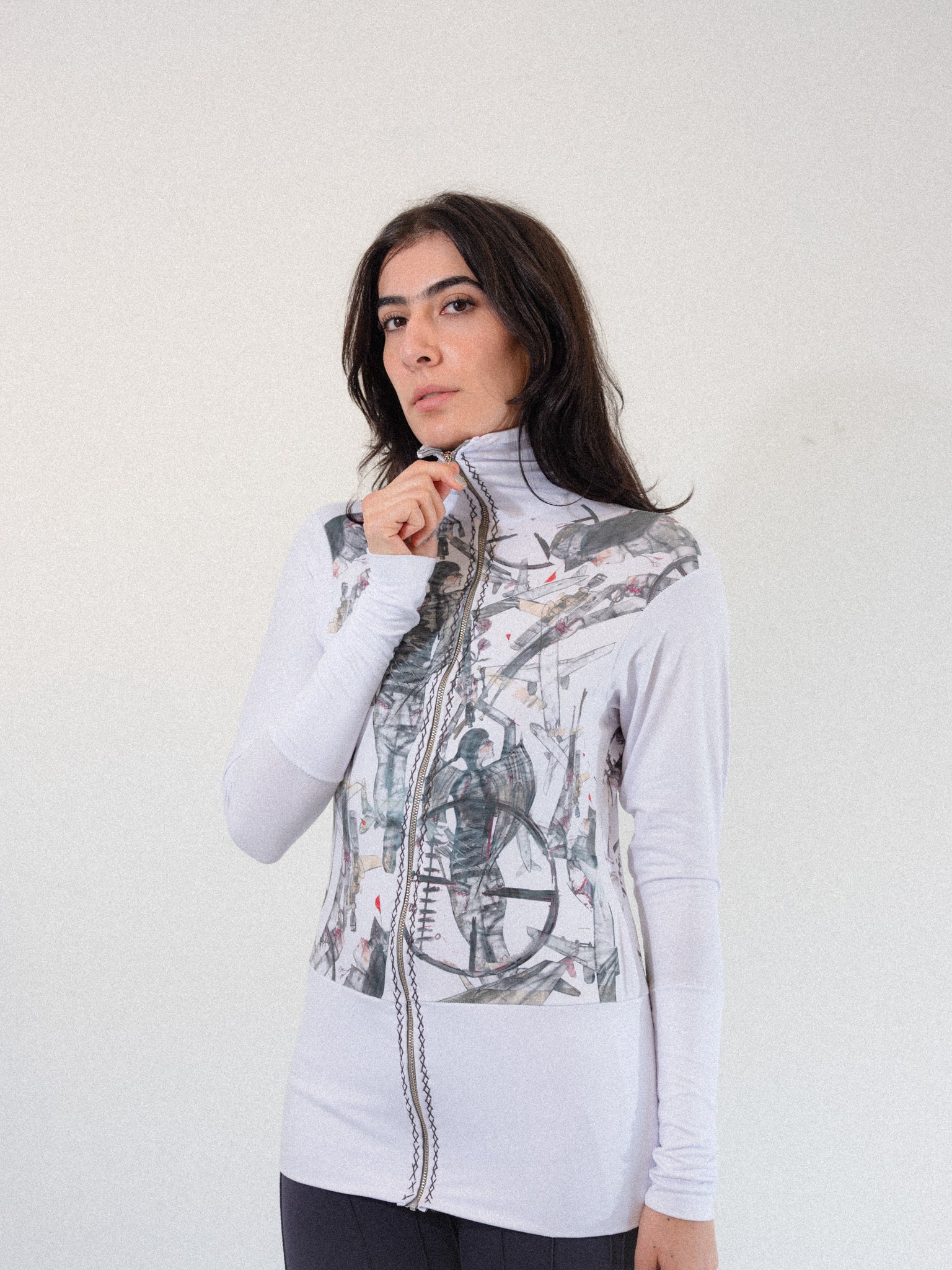 Long Sleeve Zip Up (White)