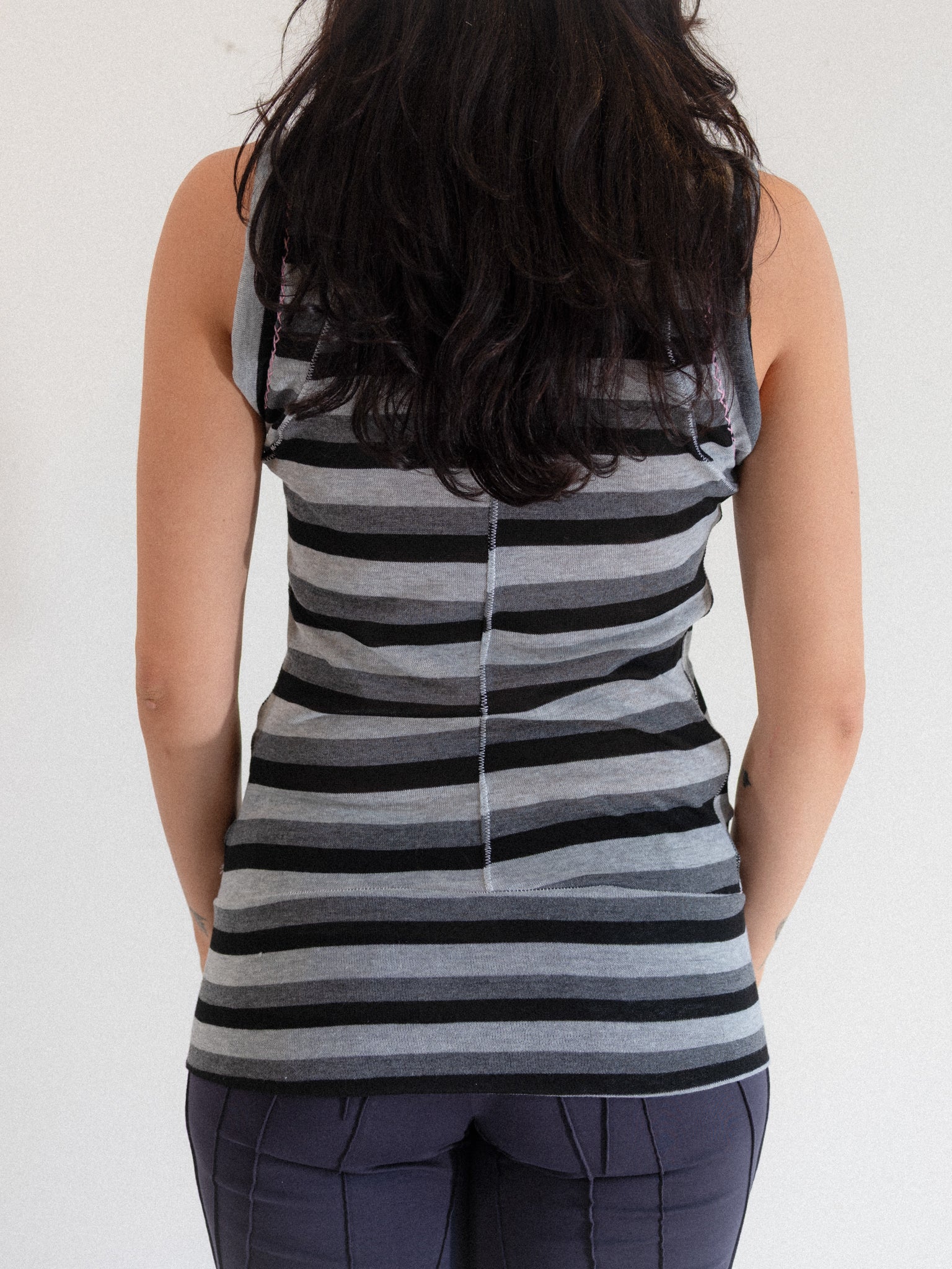 Striped Scoop Neck Zip Up w/ Pockets - Image 3