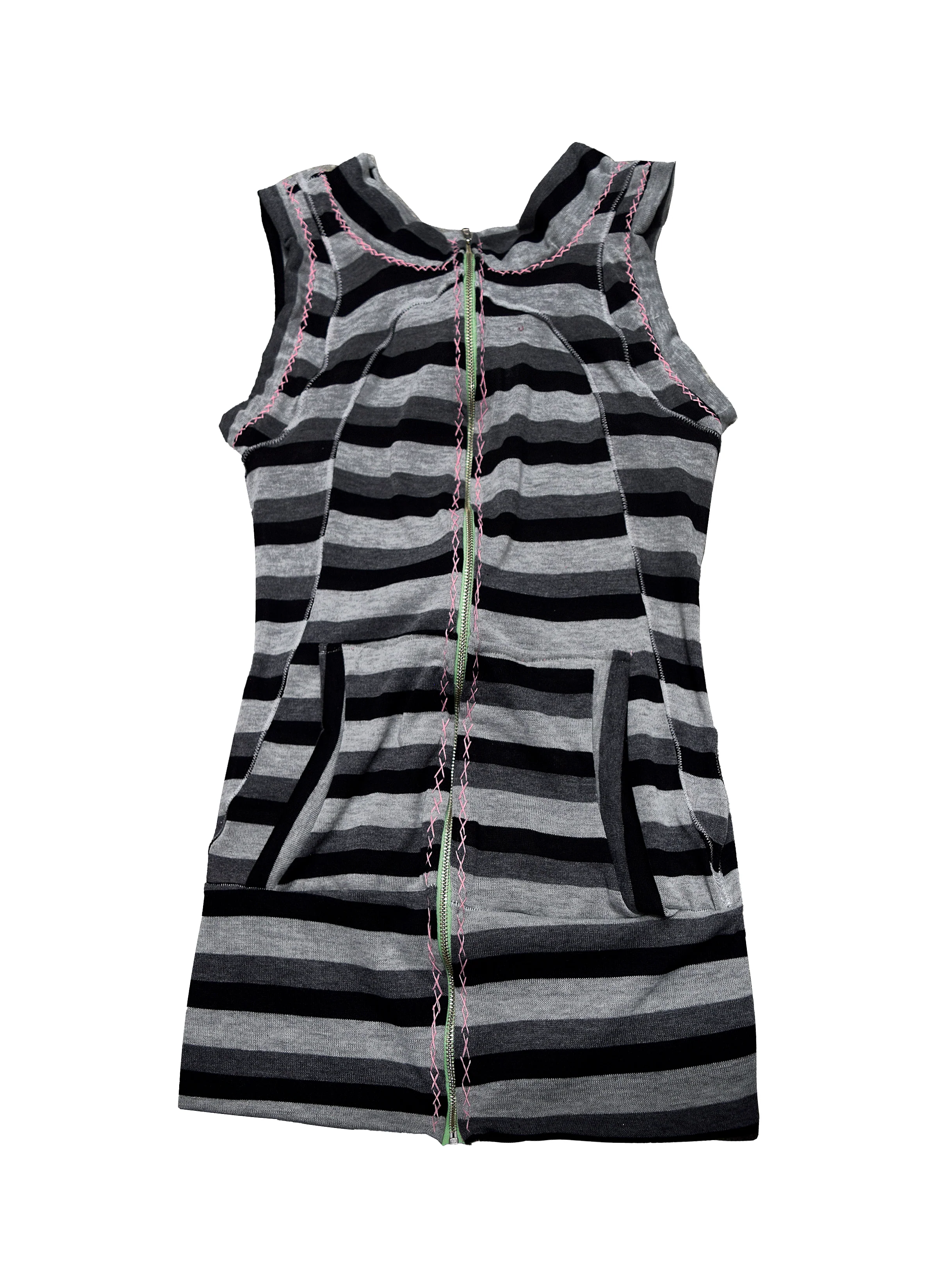 Striped Scoop Neck Zip Up w/ Pockets - Image 4