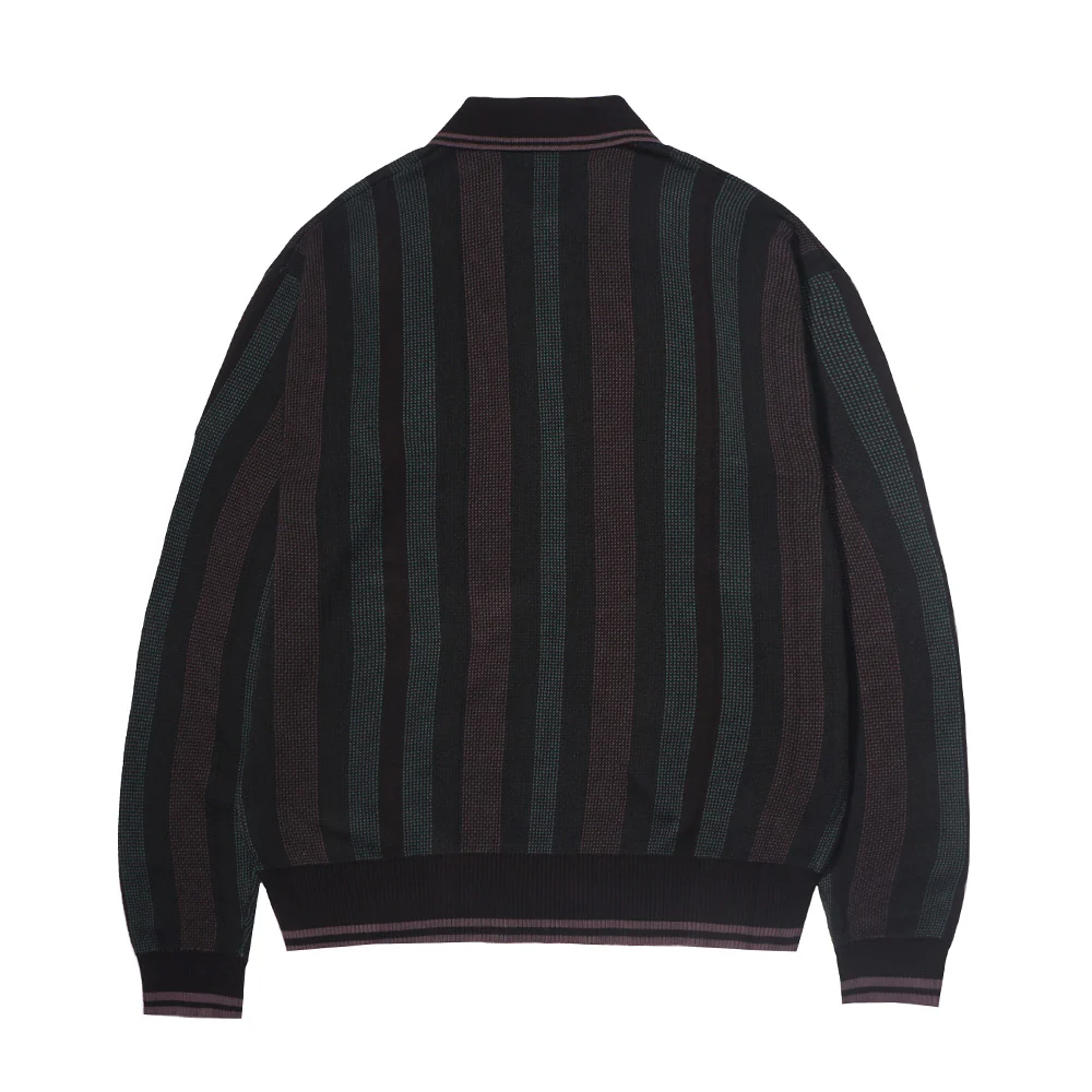 Striped Knitted Zip Up Polo (Green/Multi) - Image 2