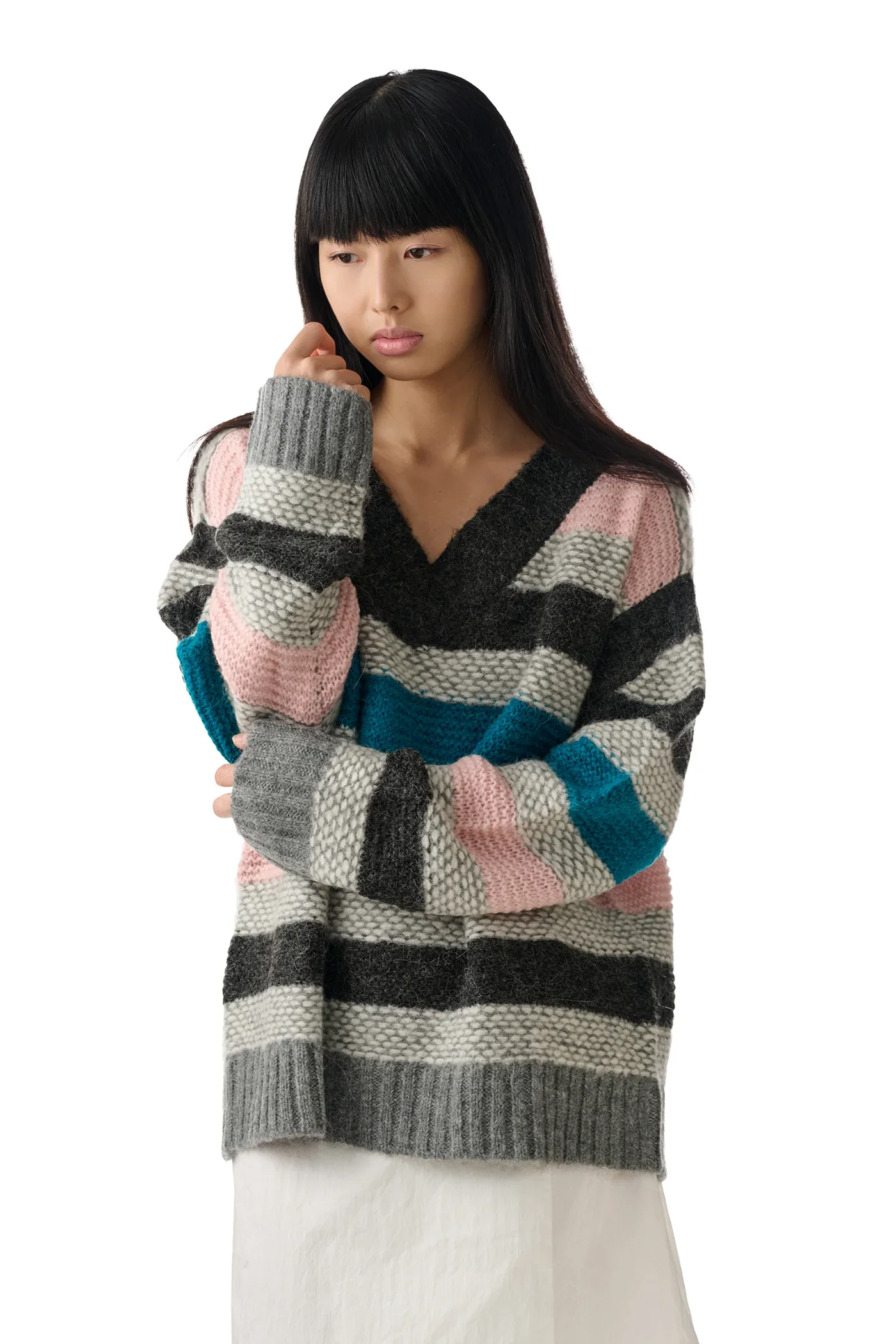 Striped Garter Sweater (Pink/Grey) - Image 3